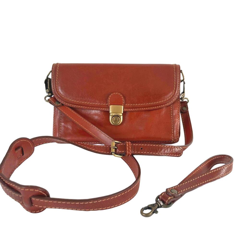 Vintage Brown Genuine Leather Crossbody Bag With Lock-Key Closure & Key Fob